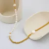 Collana a catena impiombata con perle naturali barocche Acciaio inossidabile Luce Moda di lusso Catena versatile per clavicola da donna Dongdaemun della Corea del Sud