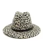 Fall Winter Leopard Flat Brim Wool Fedora Hat Women Men Metal Belt Fall Vintage Hats Ladies Hats Church Hat6157789