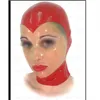Máscara de látex negra y roja con cara transparente, capuchas de látex, máscara con cremallera en la espalda, disfraces props301u