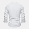 Men's Casual Shirts Spring Cotton Linen Henley Shirt White Long Sleeve Hippie Beach T Fashion Solid Color V-neck Loose Mens