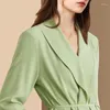 Damesblouses Chique lente herfst Dames elegante effen kleur losse tops met lange mouwen Groen mode kantoor dames zakelijke werkoverhemden