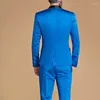 Costumes pour hommes 2023 mode bleu scène Banquet couleur unie costume manteau/homme mince mariage 2 pièces Blazers veste pantalon pantalon