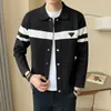 Heren truien lente herfst heren high-end gebreid vest jas/mannen losse casual zwart-wit gesplitste polokraag trui met lange mouwen