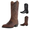 Stiefel handgefertigte Männer Cowboy-Stiefel Stickstiele Western Stiefel spitz-toe mittlere Kälte männliche Stiefel auf Männer Reitstiefel Zapatos Hombre 231213 rutschen