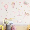 Hand paint Soft Pink Cartoon Hot Air Balloon Animals Pattern Wall Stickers Girl's Bedroom Wall Decals Baby Nursery Home Decor