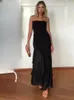 Abiti sexy urbani TRAF Donna senza spalline Abito midi Nero con volant senza maniche Moda irregolare Elegante senza schienale Abito lungo da festa Abiti 231213