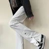 Män jeans mode streetwear hip hop baggy byxor män denim byxor överdimensionerad rak knapp dekoration vit svart
