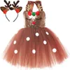 Robes de fille Costumes de cerf à paillettes marron pour filles robes de princesse de noël enfants renne Cosplay tenue enfants année vêtements cadeau de noël 231213