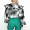 Women's Blouses Shirts 2022 Hot Popular Plaid Casual Nature Young Sweet Office Lady Open Stitch Peter Pant Neck Full Sleeve Women Slim Shirt YQ231214