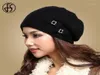 Beanieskull Caps FS Winter Hat for Women Beanies Hats Fur Black Wool Knitte Skulliesエレガントなカジュアルソリッドボンネット