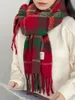 Sciarpe Donna Vintage Cashmere Sciarpa con nappa Plaid Inverno Coreano Spessore Caldo Collo a scialle lungo Regalo di Natale Accessori moda 231214