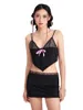 Jupes Femmes Jupe Ensemble Bow Camisole avec dentelle Patchwork Mini Moulante Tenue d'été pour Party Club