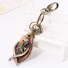 Keychains Bronze Plated Genuine Leather Skull Punk Vintage Car Keyring Women Men Bag Pendant Keyfobs Charm Jewelry Gift FY073