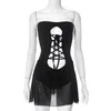 Casual Kleider Hirigin Mesh Patchwork Frauen Kleid Hohl Bandage Liebsten Super Mini Sexy Schlank Sommer Trend Bodycon Krawatte Nacht Clubwear