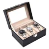 Коробка для часов 2 3 сетки черная шкатулка для драгоценностей из искусственной кожи заводное устройство для часов органайзер чехол для хранения дисплей держатель Gift266t