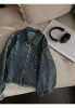 Kvinnajackor rockar denim skjorta designer jeans wash blue streetwears jacka windbreaker långa ärmar fickor skjortor s-xl