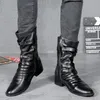 Boots Men's Leather Boots High Quality Biker Boots Black Punk Rock Shoes Men's Women's Tall Boots Size 38--48 231213