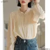 Frauen Blusen Shirts Chic Korea Tops Blusas Frauen 2023 Neue Design Einfarbig Rüschen Blusen Japan Mädchen Adrette Retro vintage ShirtsL231214
