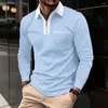 Polos para hombre Camisa de manga larga para hombre Slim Fit Sport Zip T Casual Muscle Blusa Tops Solapa Escote Tela de poliéster