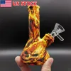 5 tum silikon Bong Hookah Flame Skull Tryckt rökande vattenrör Bong + skål