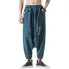 Pantaloni da uomo 2023 da uomo stile cinese con cavallo basso Harem pantaloni a gamba larga in lino uomo vintage incrociato da uomo