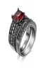 Red Ruby Zircon Gems Black Gold Filled Ring Wedding Band Finger Promise Ring Set SZ610176q3576853