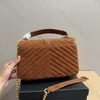 bolsa retrô marrom de luxo designer com corrente bolsa crossbody vintage em forma de y bolsa de ombro em camurça fosca clássica cor sólida carteira portátil bolsa totes