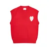 Amis Vest Knit Sweater Paris Fashion Designer Amisweater Sem Mangas Coração Vermelho Impresso Esportes Casuais Mens e Mulheres Base Top Amishirt Is73