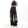 Dżinsy damskie Retro High Street Rapted dżinsy dla kobiet jesienna nowa moda prosta dżinsowe spodnie workowate szerokie nogi spodnie Y2K Streetwear Femalezln231201