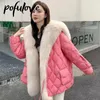 Mulheres para baixo parkas grande luxo falso gola de pele casaco fofo solto puffer jaqueta pena feminino parka neve outwear à prova de vento 2023 inverno feminino 231213