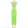 Arbetsklänningar BKLD Fashion Pink Party Outfits Women Summer Sexy Orange 2 Piece Dress Set Neon Green Crop Tops och Bodycon Maxi Long Kirt