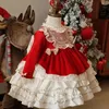 Flickans klänningar Baby Girl Velvet Lace Lolita Princess Dress Spädbarn Småbarn Child Vintage Elegant Bow Tutu Vestido Christmas Baby Clothes 1-12y 231213