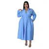 Plus Size Kleider WSFEC XL-5XL 2023 Mode Winter Einfarbig Langarm Taste Frauen Kleidung Lässig Elegantes Kleid Großhandel