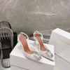 Sandálias de desenhista Amina Muaddi Vestido Sapatos Bombas Mulheres Salto Alto Sexy PVC Luxo Saeda Cristal Strap Cetim Camurça Couro Moda Trabalho Festa Noite Slingbacks