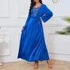 Casual Dresses Women'S V Neck Muslim Long Dress Color Blocked Sleeved Beaded Slim Fit Beautiful For Ladies