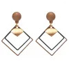 Boucles d'oreilles pendantes de tempérament coréen pour femmes, longues gouttes géométriques carrées en métal, Double couche, Pendientes Mujer Moda
