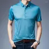 Herr t-skjortor sommarblå siden kortärmad t-shirt 2023 Middle och unga randiga toppislapel halvärmad polskjorta
