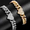 Bracelets de cheville à la mode glacé coeur cristal chaîne cubaine Bracelet pour femmes Hip Hop pavé lien cheville pieds nus bijoux 231214