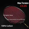 Corda de badminton ultraleve 4u absorção de choque 100 raquetes de fibra de carbono amarradas sacos de alta tensão 33lbs raquete de ataque profissional 231214