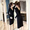 Casual Dresses Woman OverSized Long Knit Women Maxi Sweater Dress Female Warm V-neck Loose High Street Midi Pullover Es Vestido G618