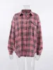 Women's Blouses Shirts Mnealways18 Pink Plaid Shirts And Tops Women Street Wear Gingham Casual Long Sleeve Top Single-Breasted Oversize Shirt Ladies YQ231214