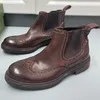 Laarzen hoogwaardige vintage Britse stijl luxe merk herenlaarzen handgemaakte lederen handgemaakte ontwerper ronde teen chelsea brogues 231214