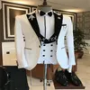 Biały ślub smoking płaszcz kamizelka spodni Slim Fit Suit Wedding Cutur kolację