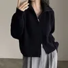 Kadın Sweaters Sonbahar ve Kış Kadınlar için Korece Moda Sıradan Gevşek Kuru Çift Fermuarı Örme HARDIGAN Siyah Gri Kazak 231214