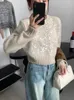 Women's Knits Tees Sparkling Knitted Sweater Women Elegant O Neck Long Sleeve Sequin Autumn Winter Chic Lady Loose Solid Pullover 231213