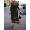 Robes décontractées Fleurs Imprimer Femmes Robe Vintage Mode Femme Vêtements A-ligne Manches Longues Hiver Surdimensionné Dame Élégante