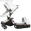 Strollers# Strollers# Luxury Leather 3 In 1 Baby Stroller Two Way Suspension 2 Safety Car Seat Born Bassinet Carriage Pram Fold1 Q231215