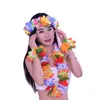Collana orecchini set 4 pezzi fiori artificiali gioielli da turismo da spiaggia accessori per prestazioni multicolori forniture di stoffa in stile hawaiano per feste