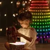 Juldekorationer ybx-zn smart julgran toppers lampor app diy bild led rgb sträng ljus bluetooth kontroll led stjärna sträng vattenfall 231214
