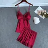 Indumenti da notte da donna FZSLCYIYI 5/2/1 pz Ricamo Trim Pigiama Sexy Raso di Seta Homewear Sonno Salotto Pigiama con Protezioni per il Petto Indumenti da Letto